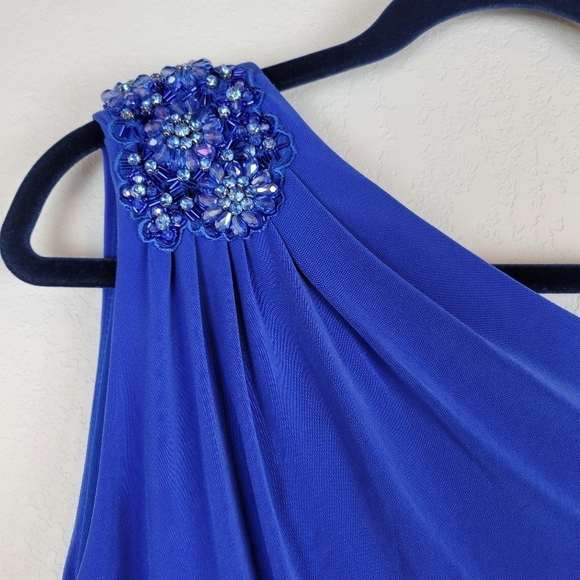 Adrianna Papell Embellished One Shoulder Jersey Cocktail Dress BrilliantSapphire - Picture 7 of 16